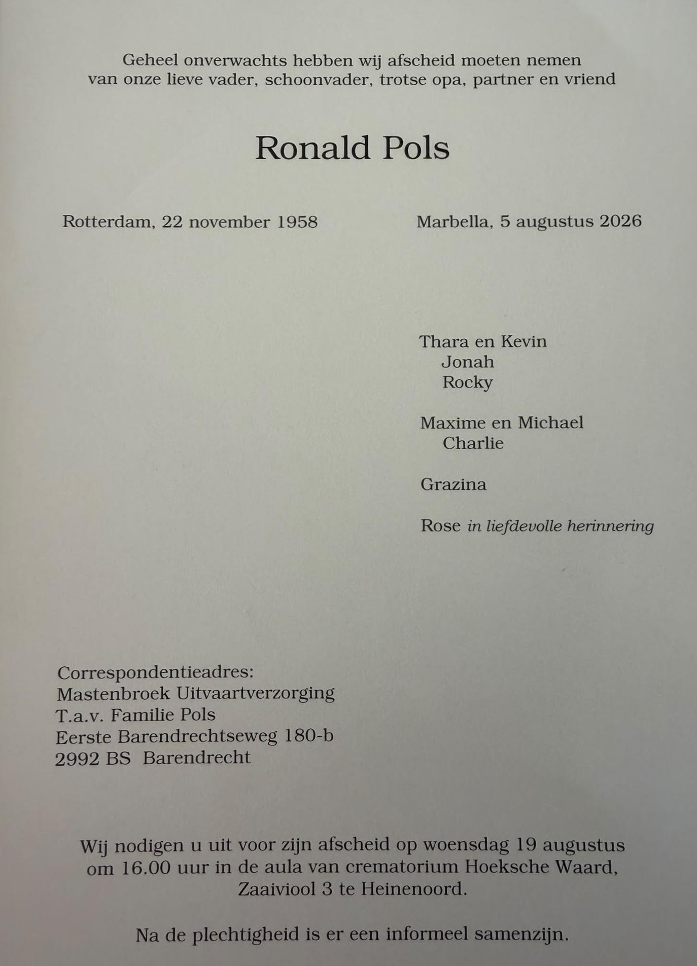 uitvaart Ronald Pols